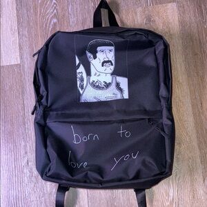 Black Graphic Backpack with 'Born to Love You' Design